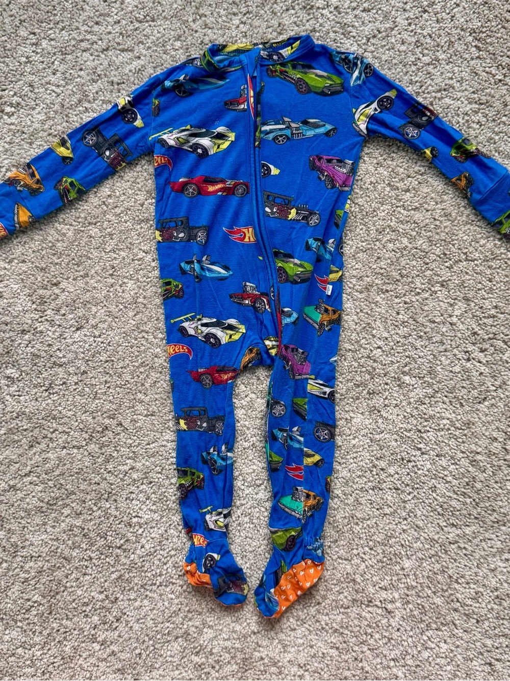 Blue Baby Footie Pajamas with Hot Wheels Race Car Print